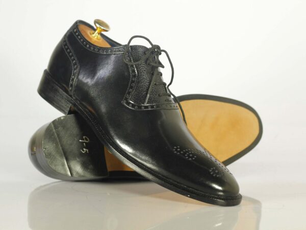 Handmade Black Brogue Toe Leather Formal Men's Shoes - leathersguru