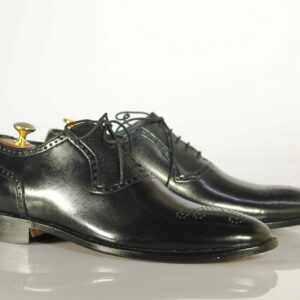 Handmade Black Brogue Toe Leather Formal Men's Shoes - leathersguru