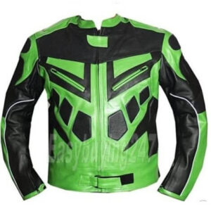 Black Green Color Racing Motorcycle Armour Genuine Leather Jacket For Men's - leathersguru