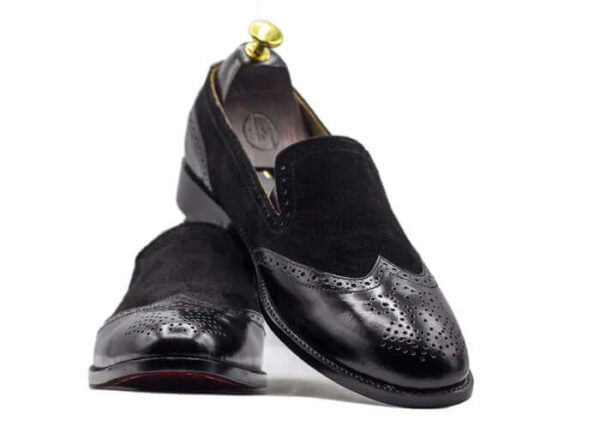 Black Slip On Handmade Loafer Shoes,Leather & Velvet Men's Shoes