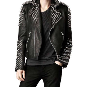 Black Spikes Studded Motorcycle Jacket For Men's