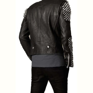 Black Spikes Studded Motorcycle Jacket For Men's