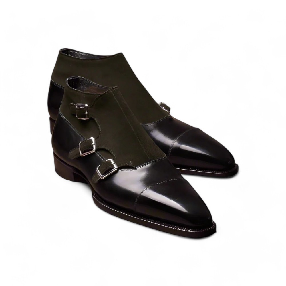 Black_Italian_Leather_Triple_Monkstrap_Chukka_Boots_Shoes_-_Boots_-_Monk_Shoes Ankle High Black Cap Toe Monk Strap Leather Suede Boot - leathersguru