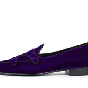 Blue Belgina Loafer Velvet Shoes, Double Monk Style Men Party Shoes