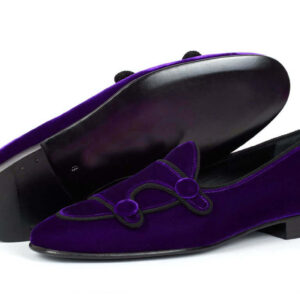 Blue Belgina Loafer Velvet Shoes, Double Monk Style Men Party Shoes