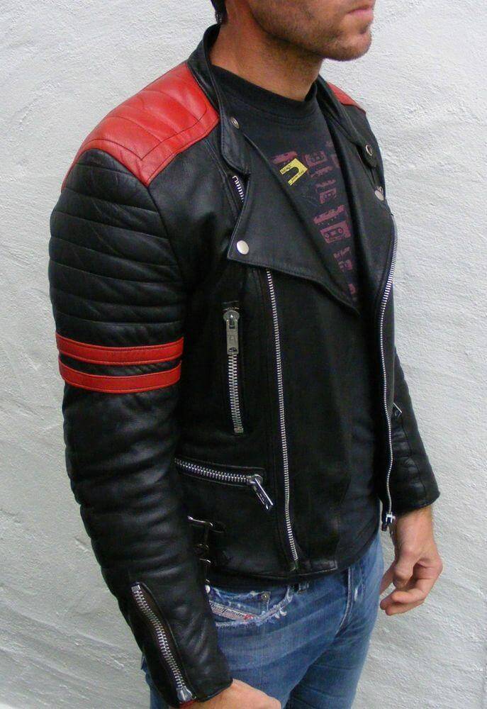 Brando_Black_Red_Padded_Power_Shoulders_Motorcycle_Biker_Genuine_Leather_Jacket3 Handmade Brando Black Red Padded Power Shoulders Motorcycle Leather Jacket - leathersguru