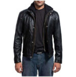 Mansions Damien Collier Black Leather, Men Hooded Leather Jacket - leathersguru