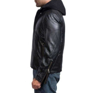 Mansions Damien Collier Black Leather, Men Hooded Leather Jacket - leathersguru