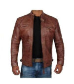 Brown Leather Cafe Racer Real Lambskin Distressed Biker Jacket - leathersguru