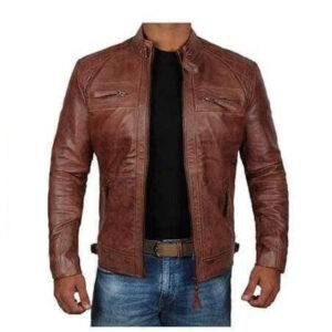 Brown Leather Cafe Racer Real Lambskin Distressed Biker Jacket - leathersguru