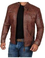 Brown Leather Cafe Racer Real Lambskin Distressed Biker Jacket - leathersguru