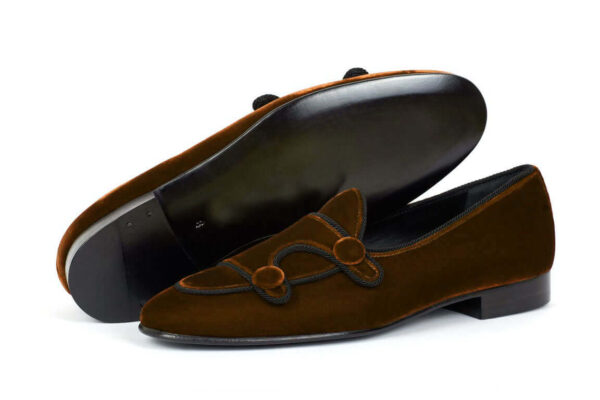 Brown Belgina Loafer Velvet Shoes, Double Monk Style Men Party Shoes