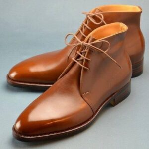 Brown Color Leather Rounded Toe High Ankle Lace Up Customized Men Chukka Boots