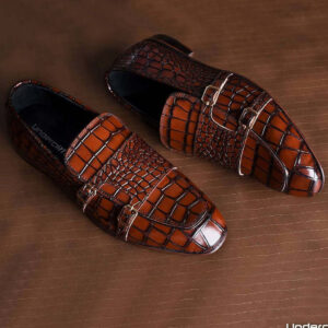 Brown Two Tone Alligator Texture New Style Loafer Shoes For Men's