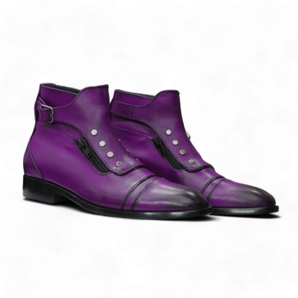 Ankle High Purple Leather Boot, Side Zipper Cap Toe Style Boot, Handmade Men's Boot