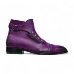 Ankle High Purple Leather Boot, Side Zipper Cap Toe Style Boot, Handmade Men's Boot