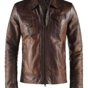 Men's Brown Leather Slim fit Biker Motorcycle Casual Jacket - leathersguru