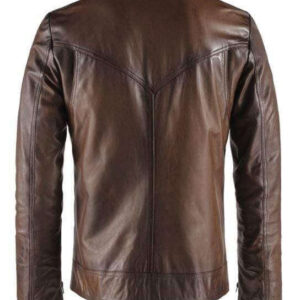 Men's Brown Leather Slim fit Biker Motorcycle Casual Jacket - leathersguru