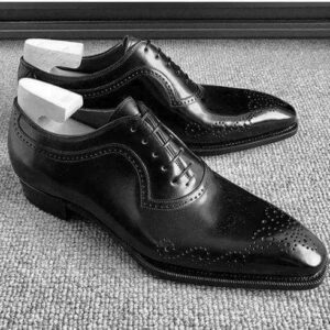 Handmade Men's Leather Black Derby Brogue Shoes - leathersguru