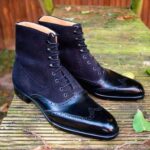 Ankle High Navy Blue Wing Tip Leather Suede Boot - leathersguru