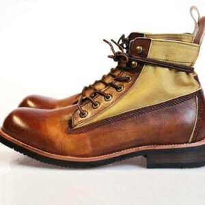 Two Tone Ankle High Lace Up Boots For Men - leathersguru