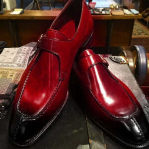 Bespoke Two Tone Leather Split Toe Monk Strap Shoe for Men - leathersguru