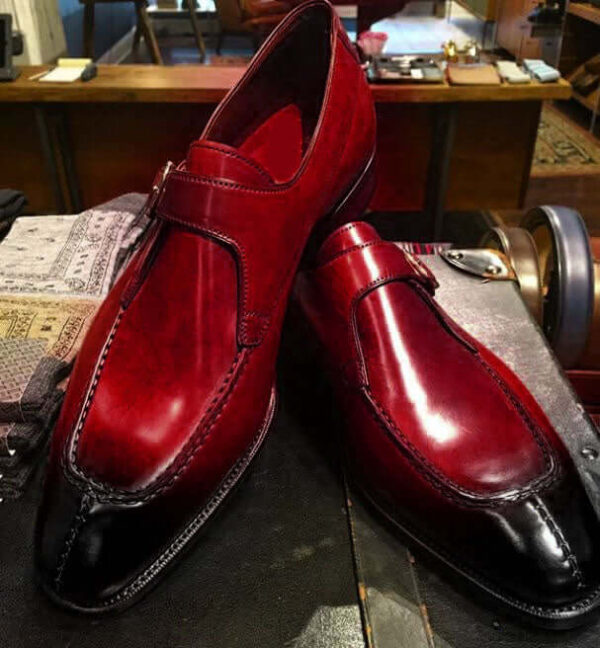 Bespoke Two Tone Leather Split Toe Monk Strap Shoe for Men - leathersguru