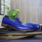 Classic Penny Loafer Handmade Pure Blue Leather Shoes, Moccasin Shoes