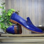 Classic Penny Loafer Handmade Pure Blue Leather Shoes, Moccasin Shoes