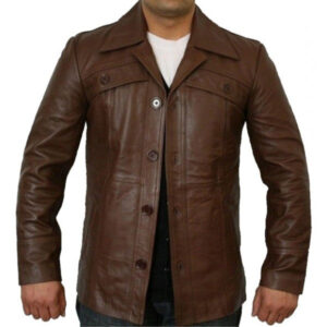 Classic Button Style Antique Brown Leather Jacket Fashion Biker