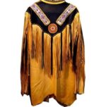 Western Tan Leather Jacket, Fringes Beads American Cowboy Jacket - leathersguru