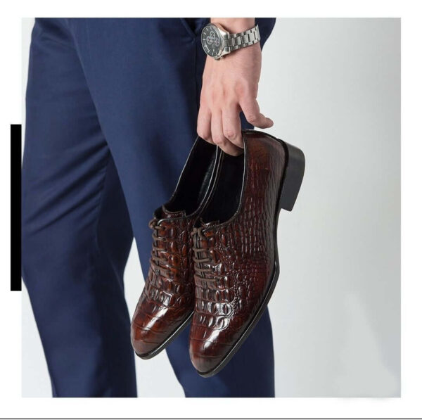 Crocodile Print Leather Shoes, Oxford Whole Cut shoes, Men Brown Shoes