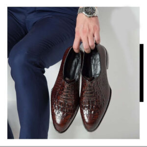 Crocodile Print Leather Shoes, Oxford Whole Cut shoes, Men Brown Shoes