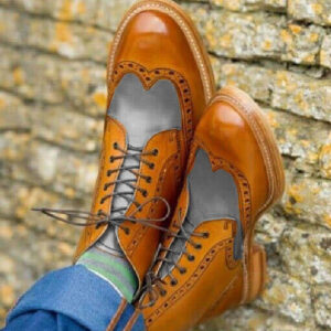 Custom Made Oxfords Wing Tip Boot, Men's Handmade Brown Gray Leather Lace Up Ankle High Boot, Formal Wear Men Boot