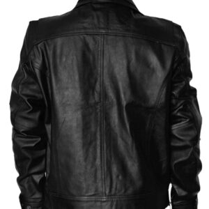 Stylish Black Flap Pocket Leather Jacket For Mens