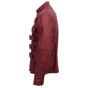 Designer Men Maroon Belted Fashion Leather Jacket Men Military Style Jacket - leathersguru