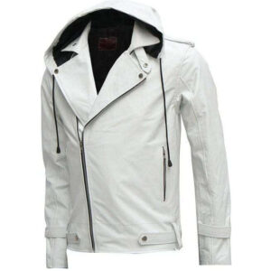 Designer New Magnificent White Men's Hooded Leather Jacket Men Style Jacket - leathersguru