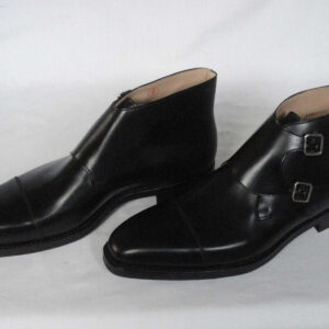 Handmade Black Leather Cap Toe Monk Boot - leathersguru