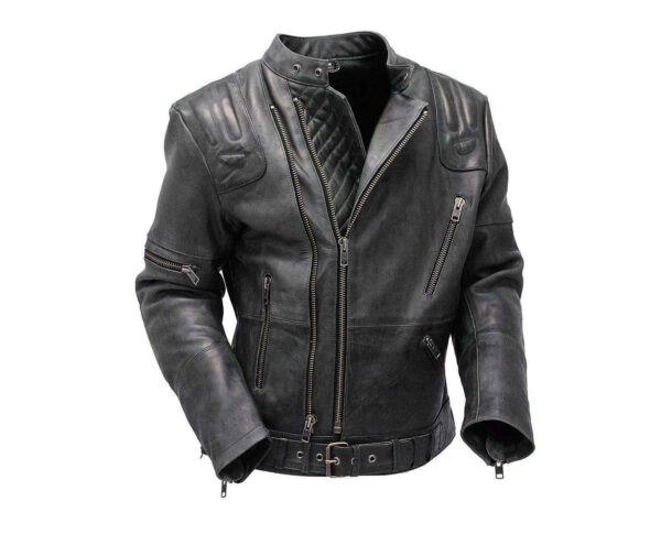 Double Zipper Leather Motorcycle Jacket, Men's Black Leather Jacket - leathersguru