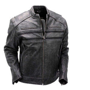 Double Zipper Leather Motorcycle Jacket, Men's Black Leather Jacket - leathersguru