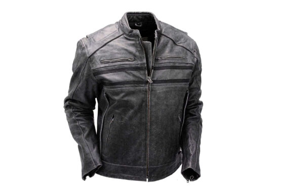 Double Zipper Leather Motorcycle Jacket, Men's Black Leather Jacket - leathersguru