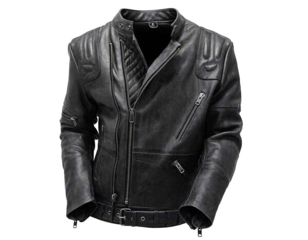 Double Zipper Leather Motorcycle Jacket, Men's Black Leather Jacket - leathersguru