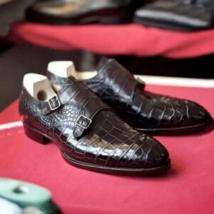 Double Monk Alligator Leather Shoes Dress Leather Shoes Men's Handmade Shoes