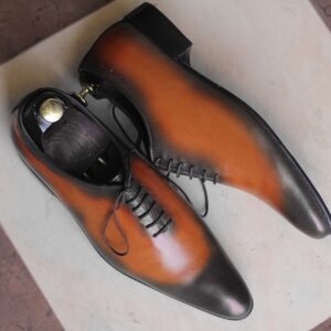 Elegant Dress Leather Handmade Pointed Toe Lace Up Shoes, Two Tone Shoes