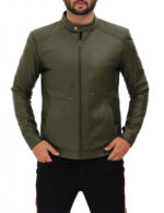 Fano Mens Olive Green Leather Biker Jacket