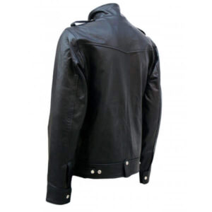 Flapper Pockets Black Leather Jacket Men