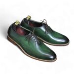 Handmade Men's Green Whole Cut Lace Up Leather Shoes