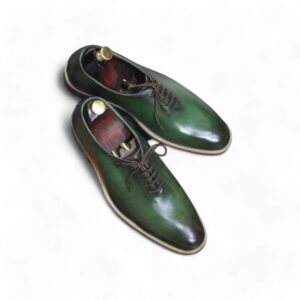 Handmade Men's Green Whole Cut Lace Up Leather Shoes