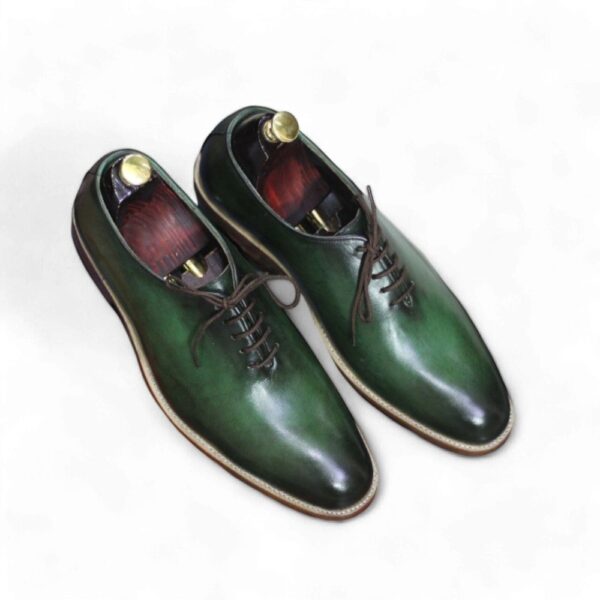 Handmade Men's Green Whole Cut Lace Up Leather Shoes