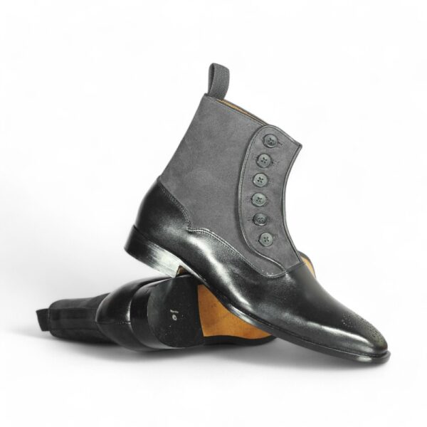 Bespoke Black Leather Suede Ankle Button Top Cap Toe Boot - leathersguru